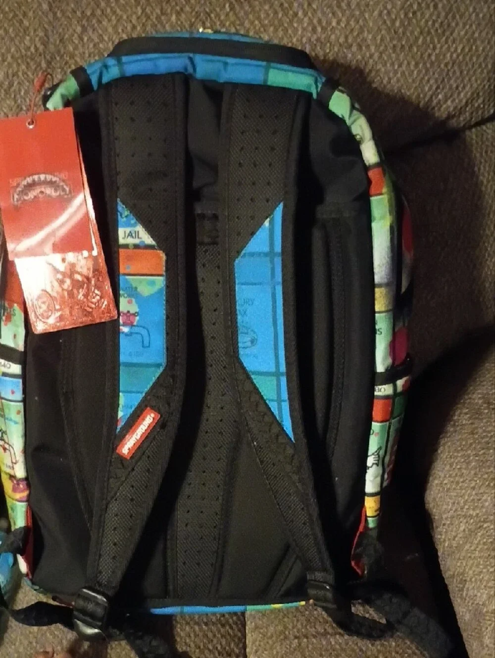 Sprayground Blue, Black and White Monopoly Character Backpack Print